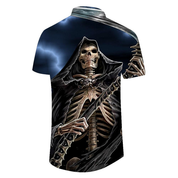 
New Men's Short Sleeve Shirt Horror Skull 3D Digital Printing Hawaiian Button Short Sleeve Shirt Pocket
                