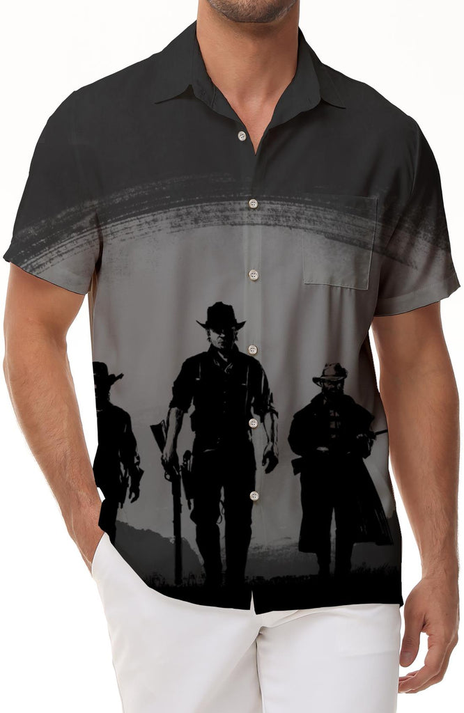 Men's 3D Printed Hawaiian Beach Shirt Short Sleeve Button Shirt Vacation Shirt Lapel Shirt Black Grey