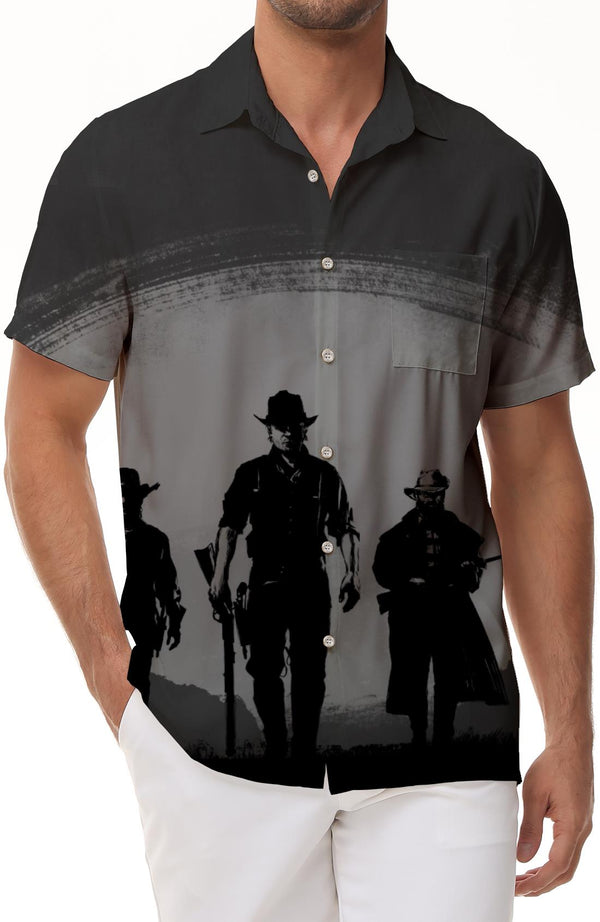 Men's 3D Printed Hawaiian Beach Shirt Short Sleeve Button Shirt Vacation Shirt Lapel Shirt Black Grey