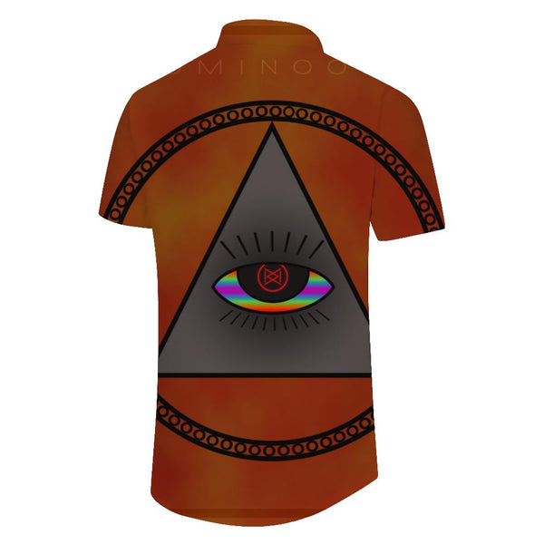 
Brown triangle abstract eyes short sleeves four seasons buttons Hawaii men's loose daily shirt seaside beach tropical short sleeve tops 3d digital printing
                