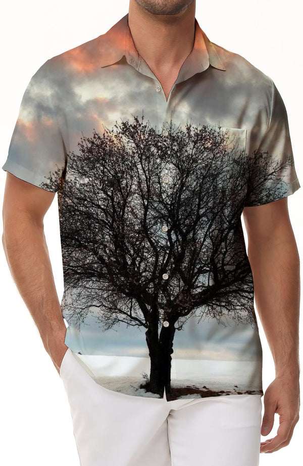Tree of Life Fashion Fun Button Casual Hawaiian Tropical Fashion Breathable Men's Lapel Short Sleeve Shirt Pocket