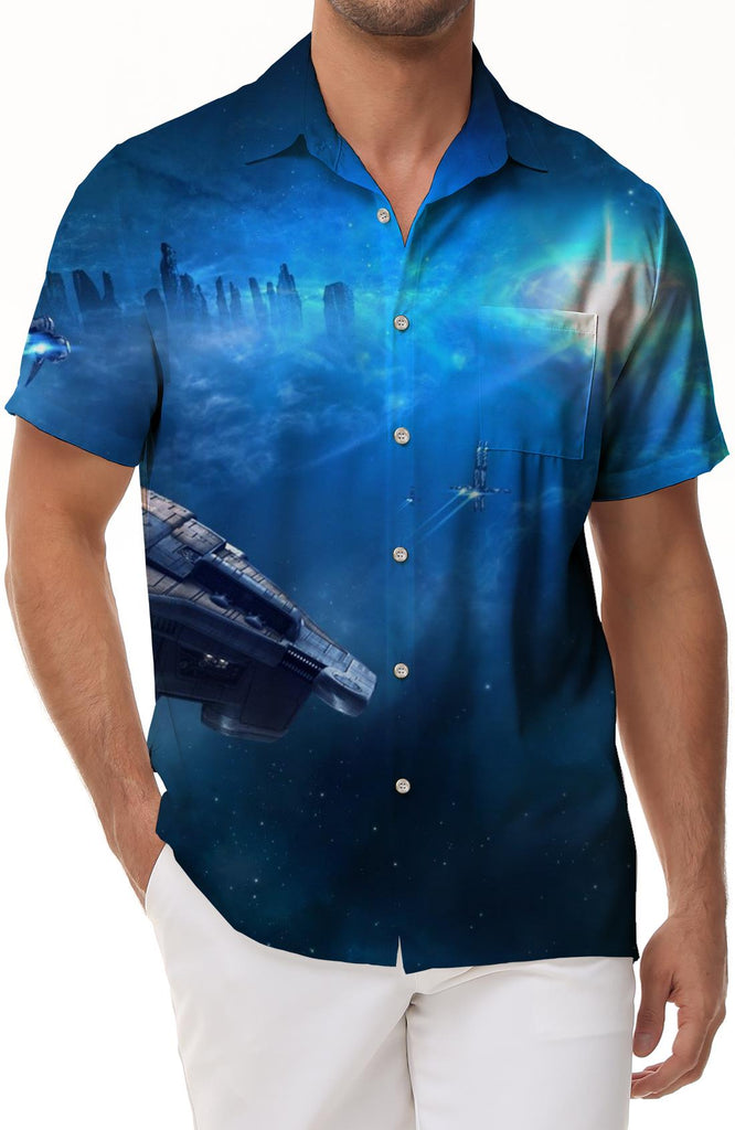 Ocean sailing cruise ship sinking blue retro men's shirt short sleeve sports regular shirt casual short sleeve shirt beach vacation street