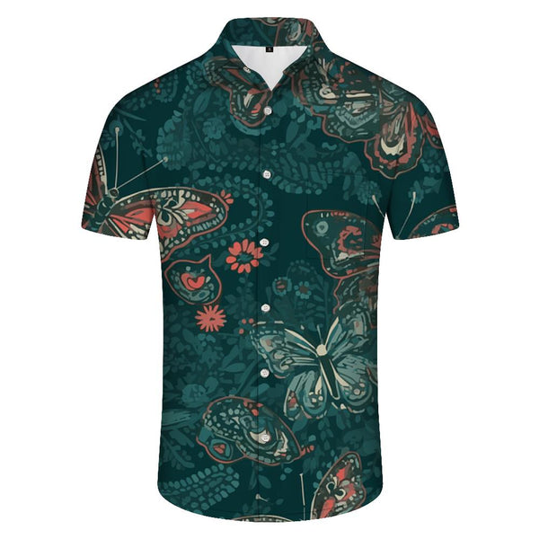 
Summer lapel regular men's beach shirt personalized print button short-sleeved casual shirt comfortable vacation seaside play
                