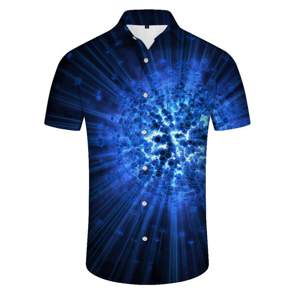 
Blue ball men's funny print creative print basic loose style summer casual lapel short-sleeved shirt tops beach clothing
                