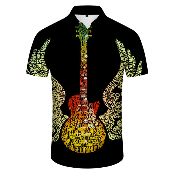 
Black fluorescent stitching music guitar short-sleeved men's beach top 3D printing summer shirt suitable for music festival barbecue party leisure travel
                