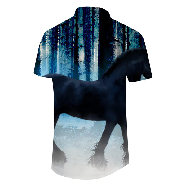
Design wild white horse animal Hawaiian tops men's casual shirts short sleeves button lapel short sleeves
                