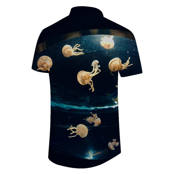 
Tropical Hawaiian button-down lapel pockets colorful jellyfish print pattern men's casual daily travel vacation seaside shirt top beach
                
