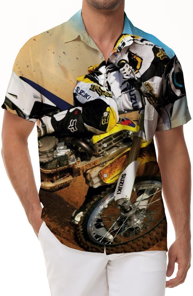 Beach outdoor stimulation motorcycle with pocket tropical button short-sleeved shirt summer vacation beach shirt Hawaiian tropical four seasons short-sleeved shirt men