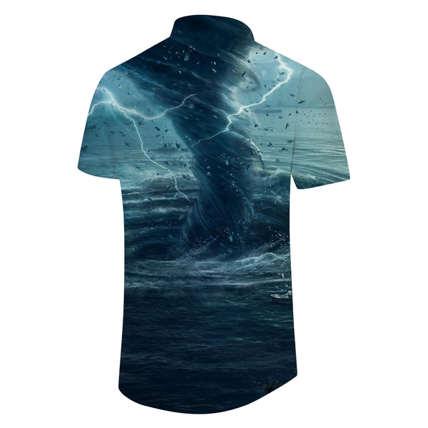 
Men's Tornado Printed Pattern Short Sleeve Lapel New Beach Casual Shirt Summer Fashion Button Casual Vacation Seaside Shirt Light Blue
                