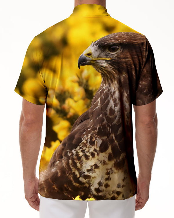 
Sky King Eagle and Flower Men's Casual Button Short Sleeve Shirt with Pockets for Office Travel
                