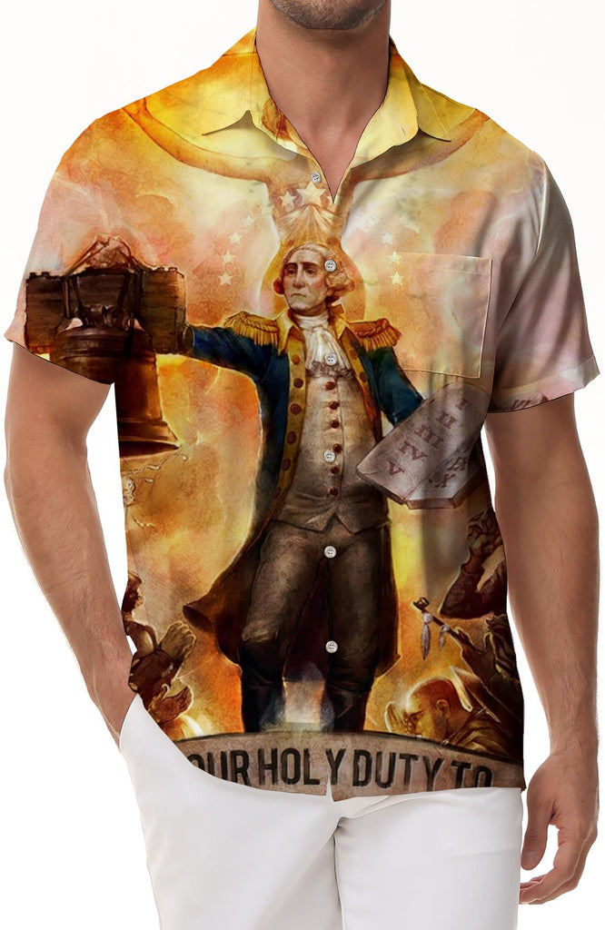 Digital printing royal retro 3d printing pattern men's casual short-sleeved shirt loose Hawaiian button pocket short-sleeved shirt polyester