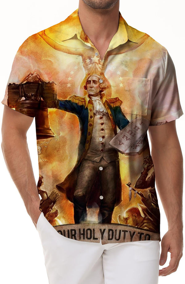 Digital printing royal retro 3d printing pattern men's casual short-sleeved shirt loose Hawaiian button pocket short-sleeved shirt polyester