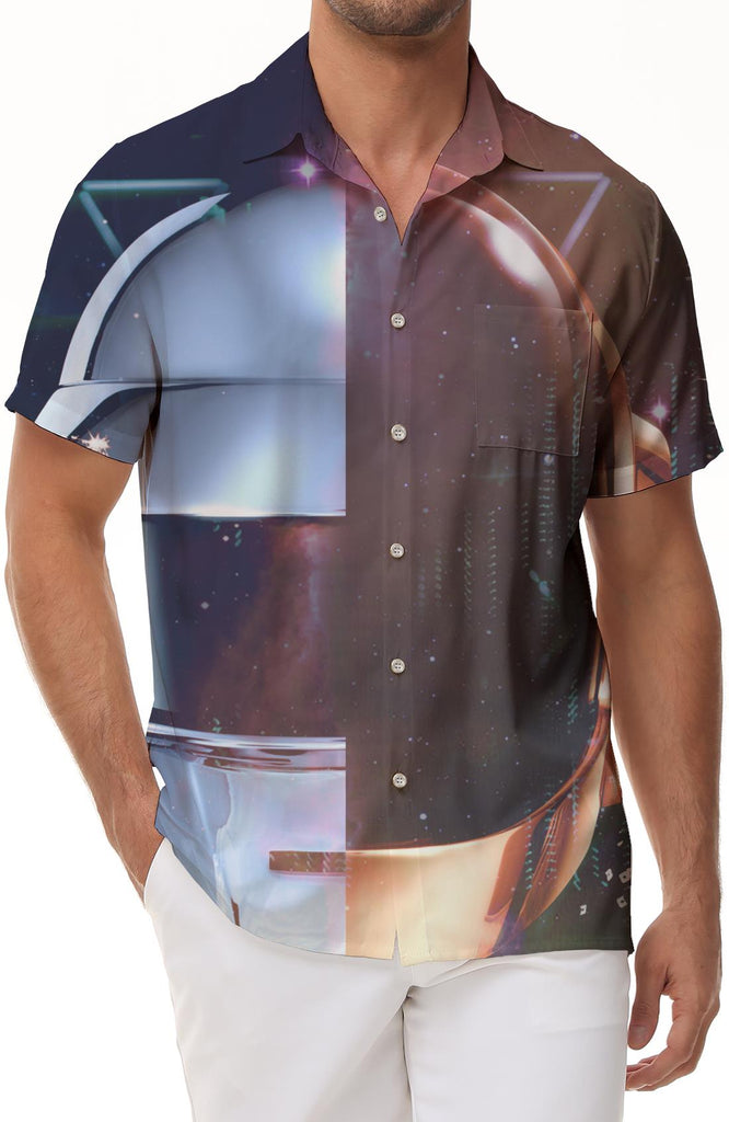 Universe Galaxy Space Hawaii Tropical Ocean Vacation Beach Short Sleeve Men's Casual Short Sleeve Button