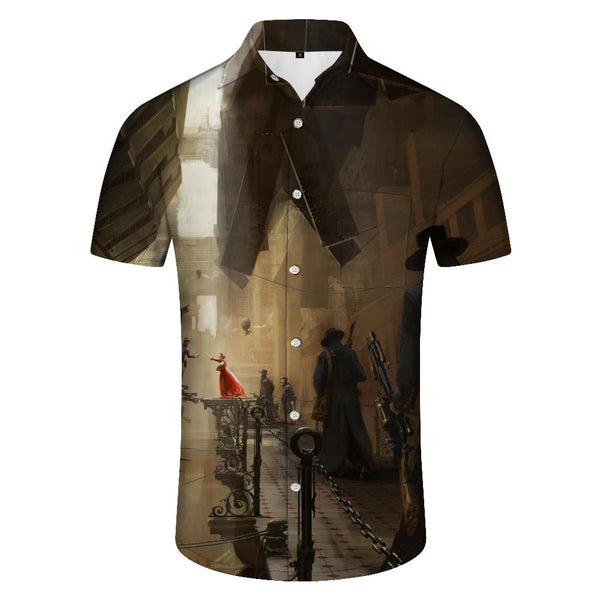 
European and American printed men's summer casual fashion style short-sleeved clothes short-sleeved tops Hawaiian shirts
                