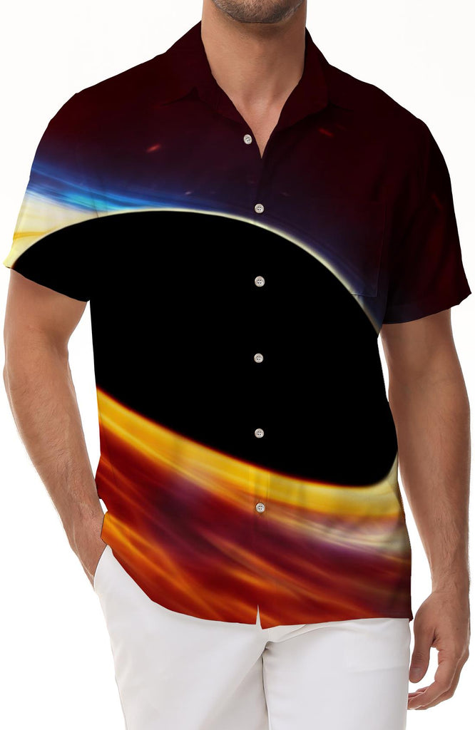 Black Eclipse Fashion Casual Men's Loose Street Short Sleeve Shirt Digital Printing Button Pocket Lapel Printed Shirt Tops