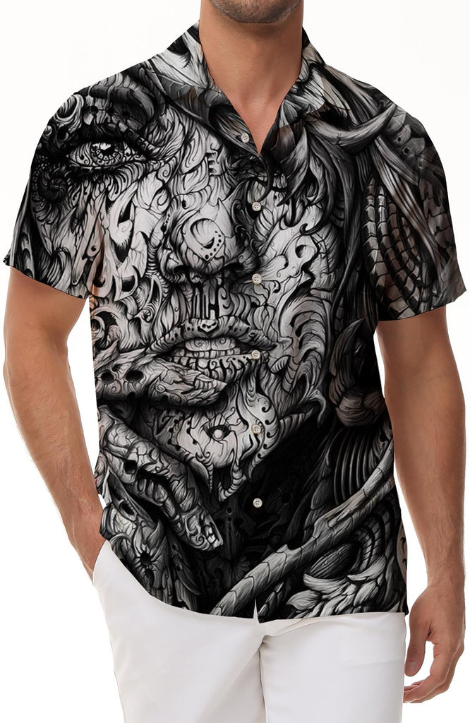 Gray artistic style casual short-sleeved men's loose, comfortable, breathable and fashionable seaside beach short-sleeved