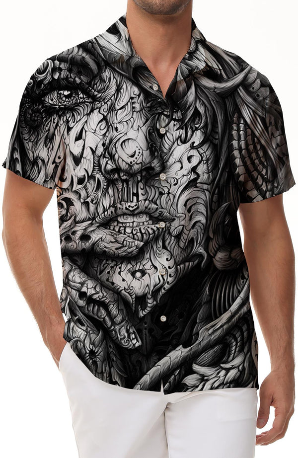 Gray artistic style casual short-sleeved men's loose, comfortable, breathable and fashionable seaside beach short-sleeved