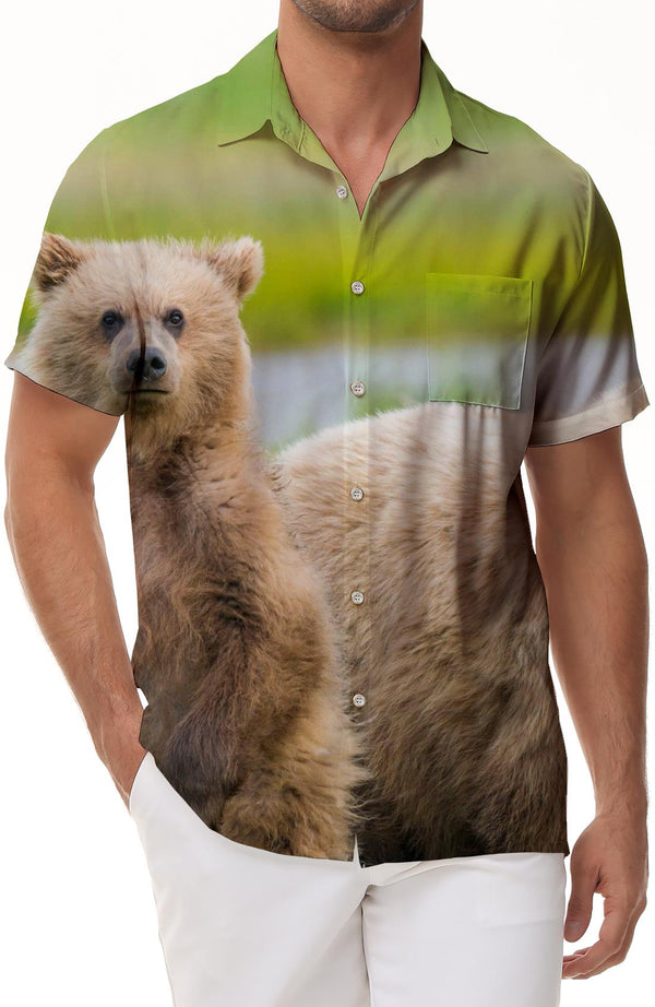 Cute Animal Summer Shirt Men's Fashion Collar Shirt Casual Button Shirt Short Sleeve Holiday Beach Shirt
