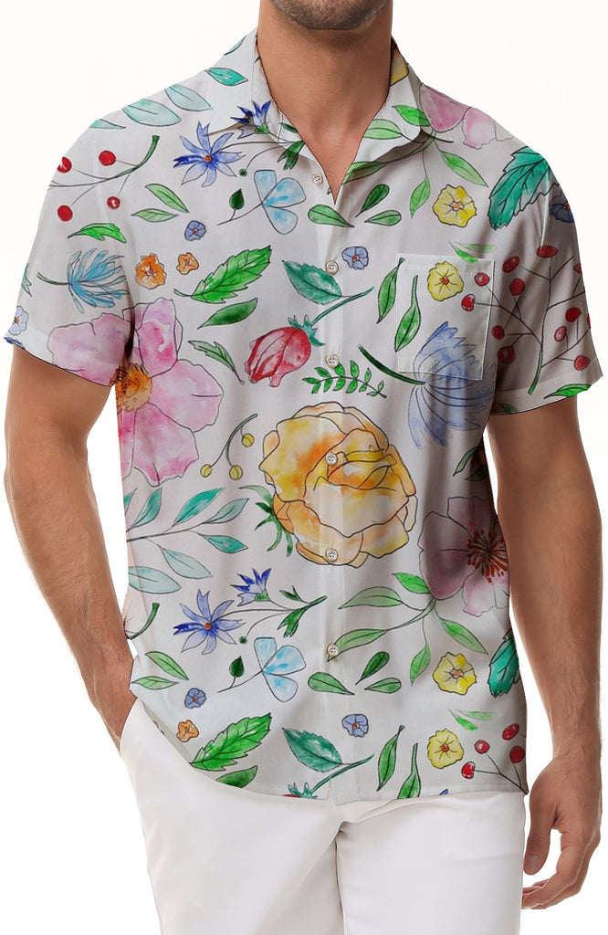 Art painting pattern style casual men's fashion lapel Hawaiian shirt short sleeve summer beach button loose regular fit shirt