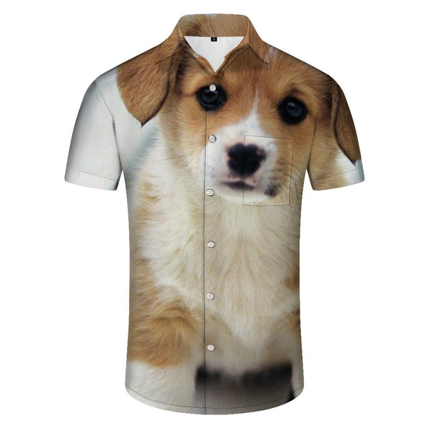 
Cute Corgi Casual Men's Short Sleeve Shirt Retro Button Collar Beach Top 3D Digital Printed Short Sleeve Shirt Hawaii
                