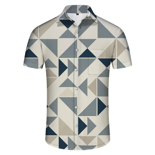 
Fashion Hawaiian button-down lapel geometric men's shirt daily beach seaside short sleeve
                