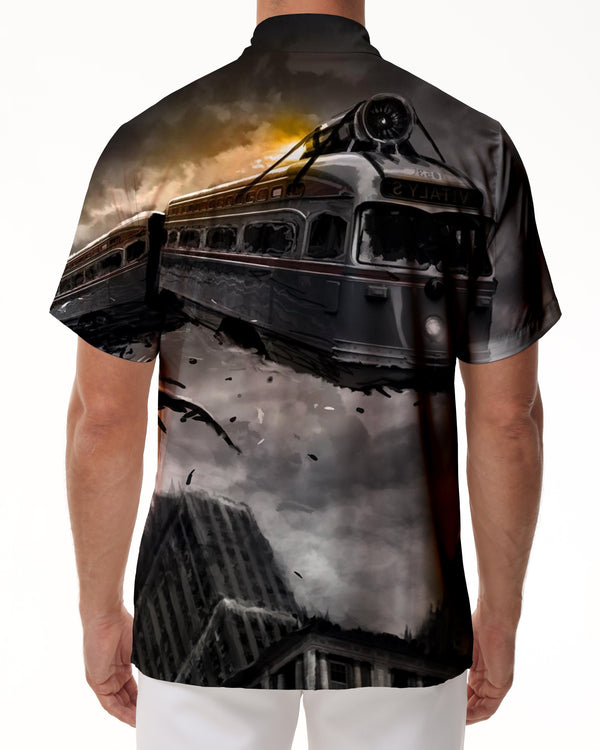 
Men's 3D Geometric Print Shirt Fashion Button Lapel Short Sleeve Hawaiian Train Summer Shirt
                