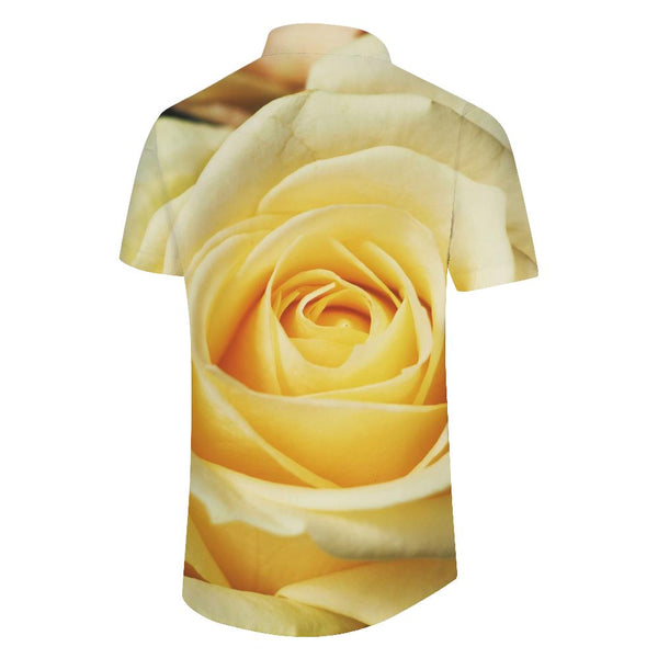 
Precious Friendship Yellow Rose Print Vintage Collar Short Sleeve Shirt Perfect Beach and Casual Wear for Men
                