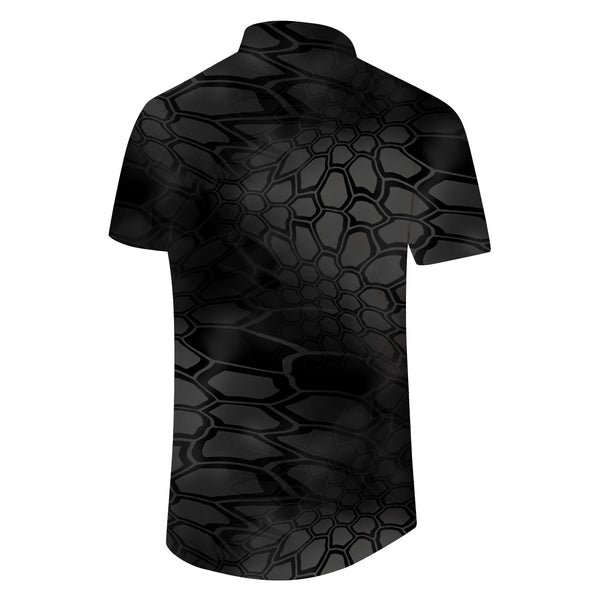 
Black geometric texture men's lapel shirt summer beach short-sleeved button-down casual shirt
                