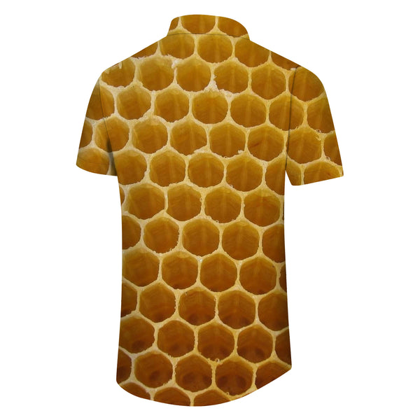 
Honeycomb Gold Personality Daily Men's Hawaiian Button Casual Printed Shirt Short Sleeves
                