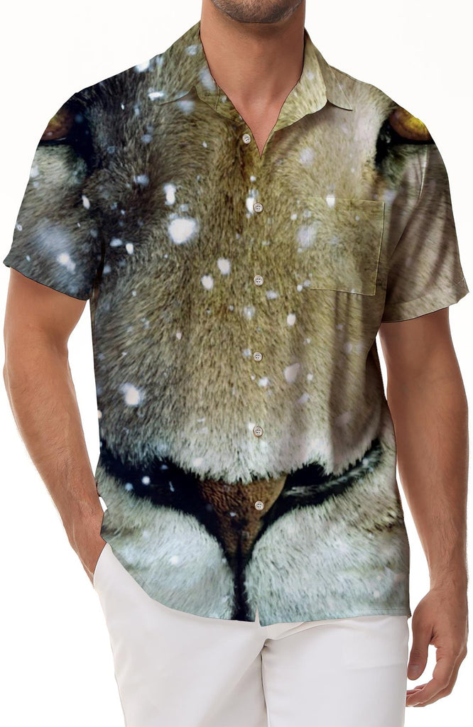 Snowflake Animal Casual Men's Shirt Short Sleeve Pocket Pocket Hawaiian Shirt Holiday