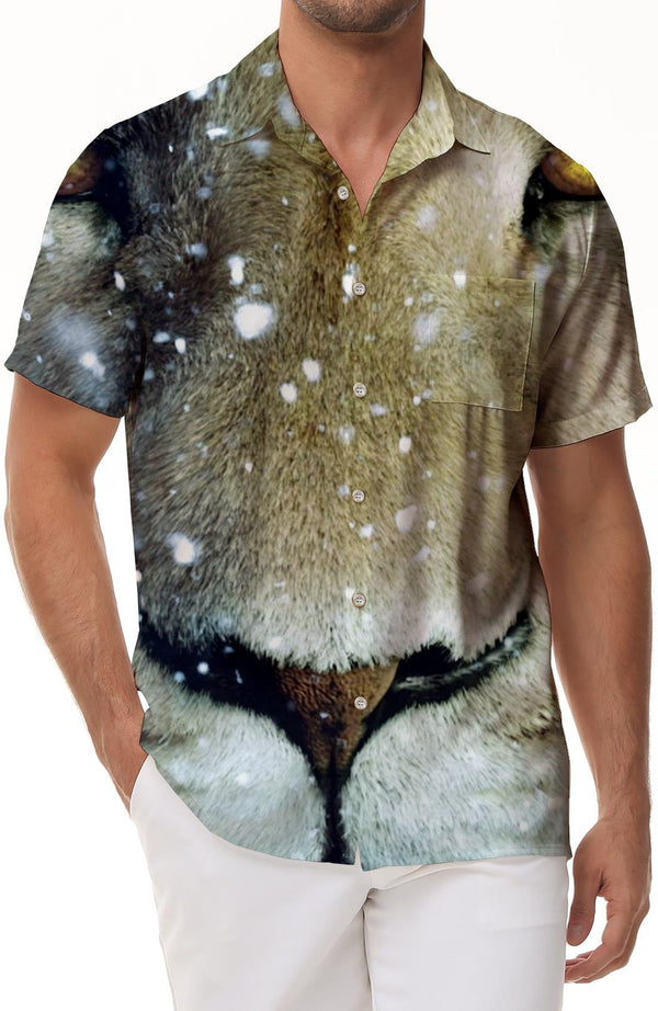 Snowflake Animal Casual Men's Shirt Short Sleeve Pocket Pocket Hawaiian Shirt Holiday