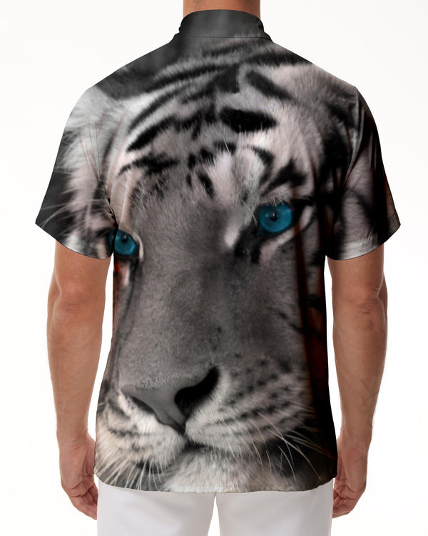 
Blue Eyes White Tiger Men's Tropical Four Seasons Button Fashion Shirt Short Sleeve Button Casual Regular Fit
                