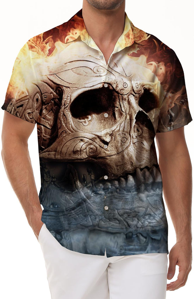 Skull men's casual loose vacation 3d print casual button shirt Hawaiian cool style tops