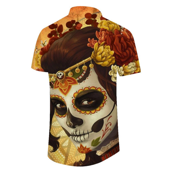 
Day of the Dead Wood Retro Skull Pattern Print Men's Casual Loose Hawaiian Button Lapel Fashion Short Sleeve Shirt Men
                