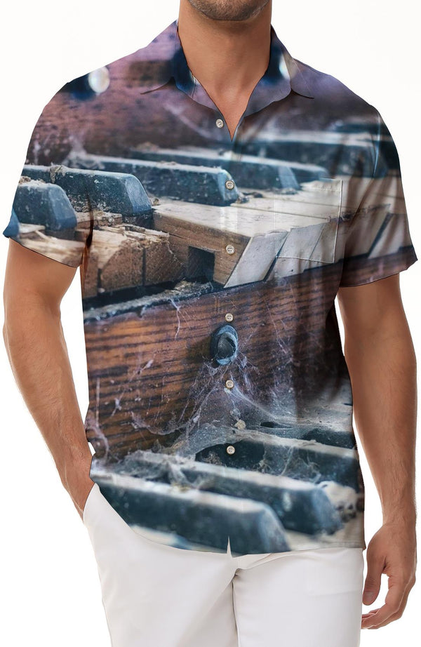 Piano Musical Instruments Retro Print Men's Short Sleeve Shirt Soft and Comfortable Short Sleeve Streetwear Tops Summer Festival Party Beach Shirt