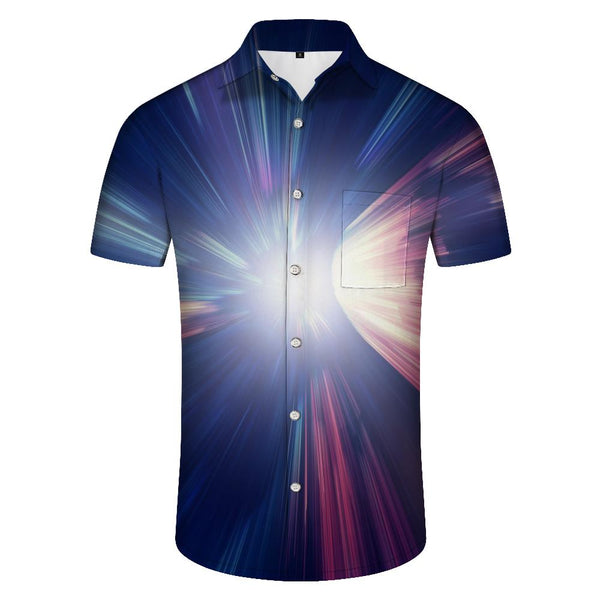 
Cross Aurora Sleeve Top Men's Lapel Rainbow Color Hawaiian Button Pocket Lapel Tie Dye Shirt
                
