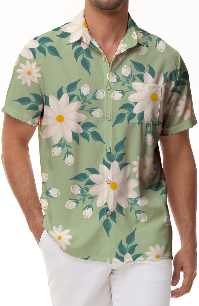 Fashionable and comfortable beach seaside men's casual loose lapel Hawaiian floral pattern style short sleeve shirt