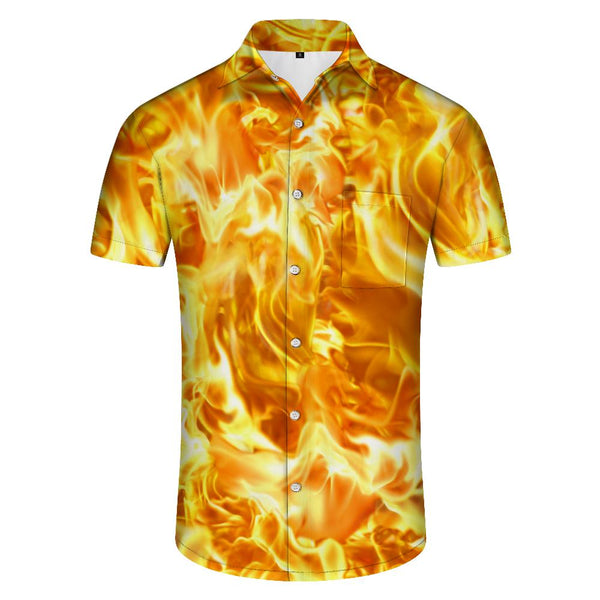 
Flame Pattern Men's Casual Button Shirt Hawaiian Button Lapel Shirt Short Sleeve Holiday Beach Top
                