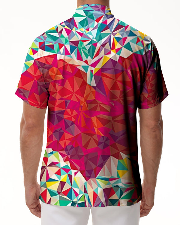 
Colorful geometric heart pattern men's casual short-sleeved Hawaiian tropical shirt summer vacation shirt
                