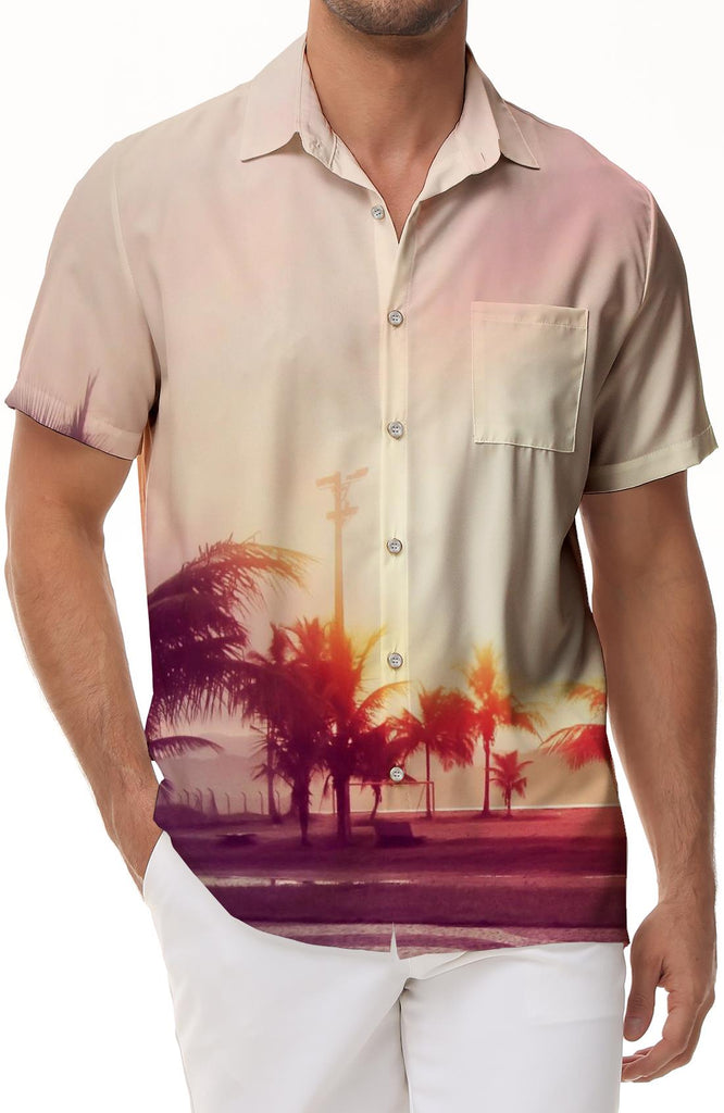 3D digital printing Hawaiian button-down lapel pockets tropical men's casual loose short-sleeved fashion landscape short-sleeved tops