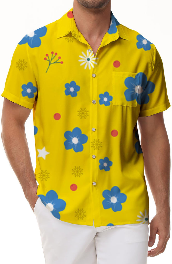 Simple casual loose tropical Hawaiian beach style men's fashion button lapel short sleeve shirt regular style