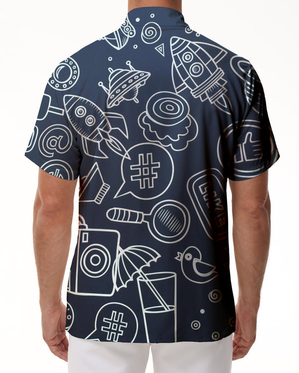 
Men's dark blue cartoon pattern short-sleeved shirt summer casual fun design  fashionable and comfortable tops clothing
                