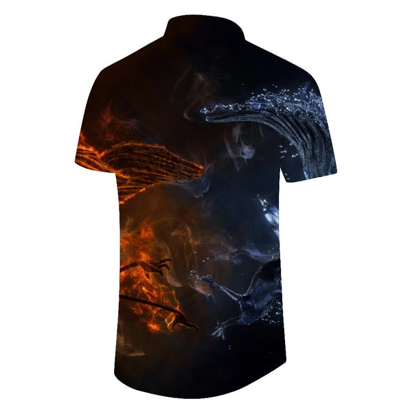 
Men's Red and Blue Firebird Hawaiian Shirt Summer Beach Casual Short Sleeve Button Shirt
                