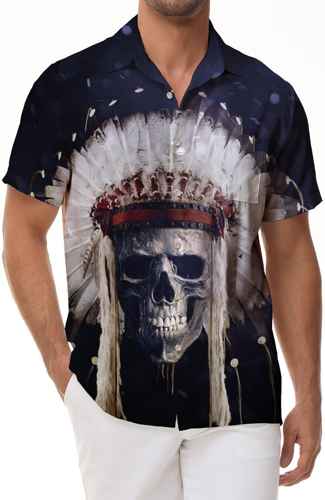 Fun New Casual Hawaiian Button Men's Shirt Short Sleeve Clothing Print Skull Black