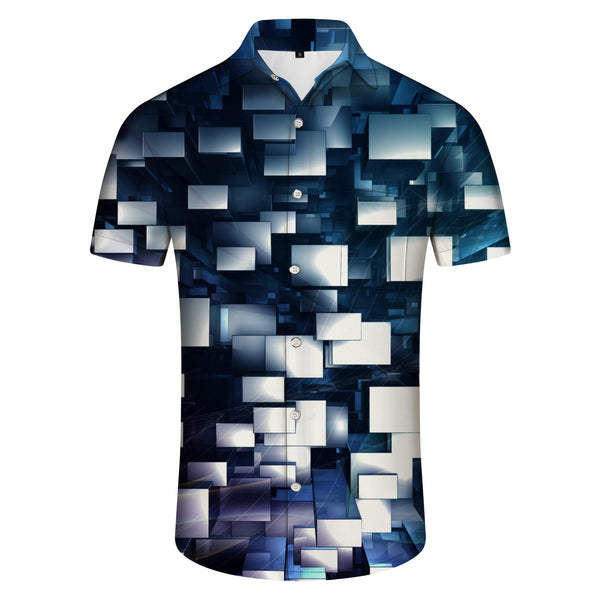 
Mixed Color Asymmetric Abstract Geometric Beach Men's Print Hawaiian Button Short Sleeve Shirt Sand Color Men's
                