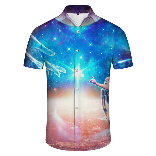 
Elegant silver sea blue fantasy and god's contract short-sleeved shirt printed pattern men's Hawaiian shirt tropical beach style lining interesting short-sleeved
                