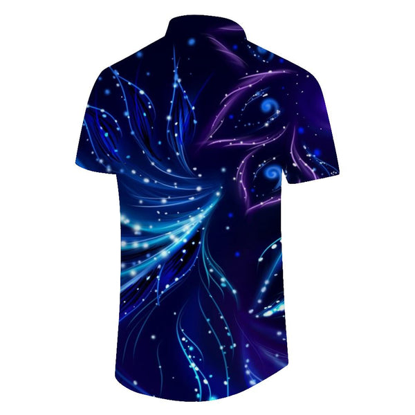 
Navy Blue Artistic Petals Galaxy Print Men's Regular Cuban Collar Short Sleeve Shirt with Pockets and Button Closure
                