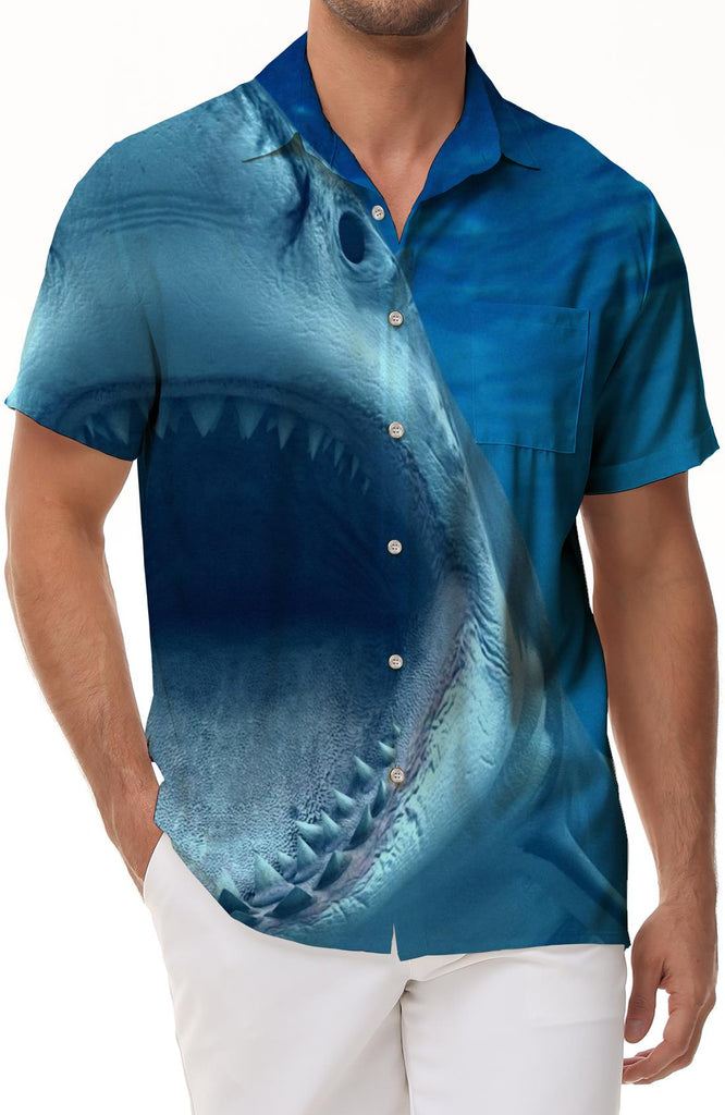 Cute Shark in the Sea Men's Casual 3D Printed Shirt Short Sleeve Button Short Sleeve Shirt Hawaiian