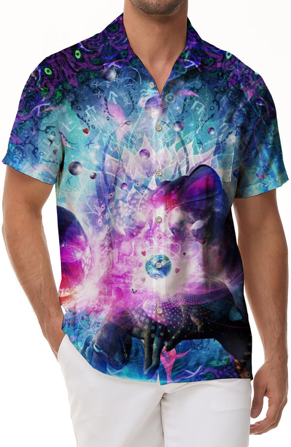 Colorful Galaxy Print Men's Shirt Short Sleeve Button Summer Beach Casual Shirt