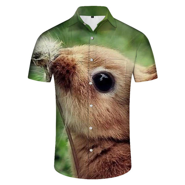 
Cute furry rabbit animal men's casual loose short sleeve shirt tropical summer Hawaiian tropical pocket lapel button-down top
                